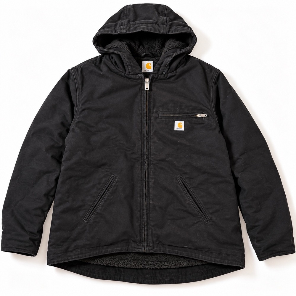 Carhartt Mens Black Washed Duck Sherpa Lined Jacket Loose Fit OJ4392-W XXL